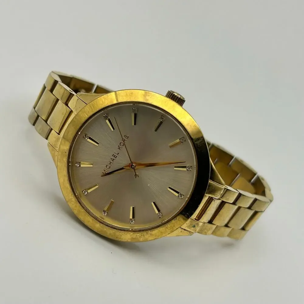 Michael Kors MK-3465 Slim Runway Gold-tone Stainless Steel Watch, Working